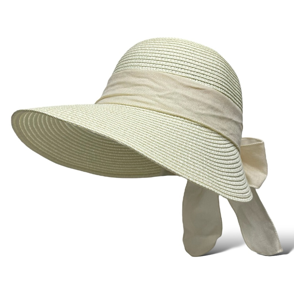 Women’s Straw Sun Hat, Wide Brim, UV Protection, Foldable Beach Hat, Ivory